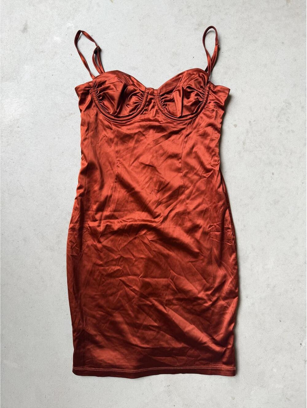 Autumn Wedding Guest Dress Red Satin Bustier Cocktail Homecoming Dress Medium